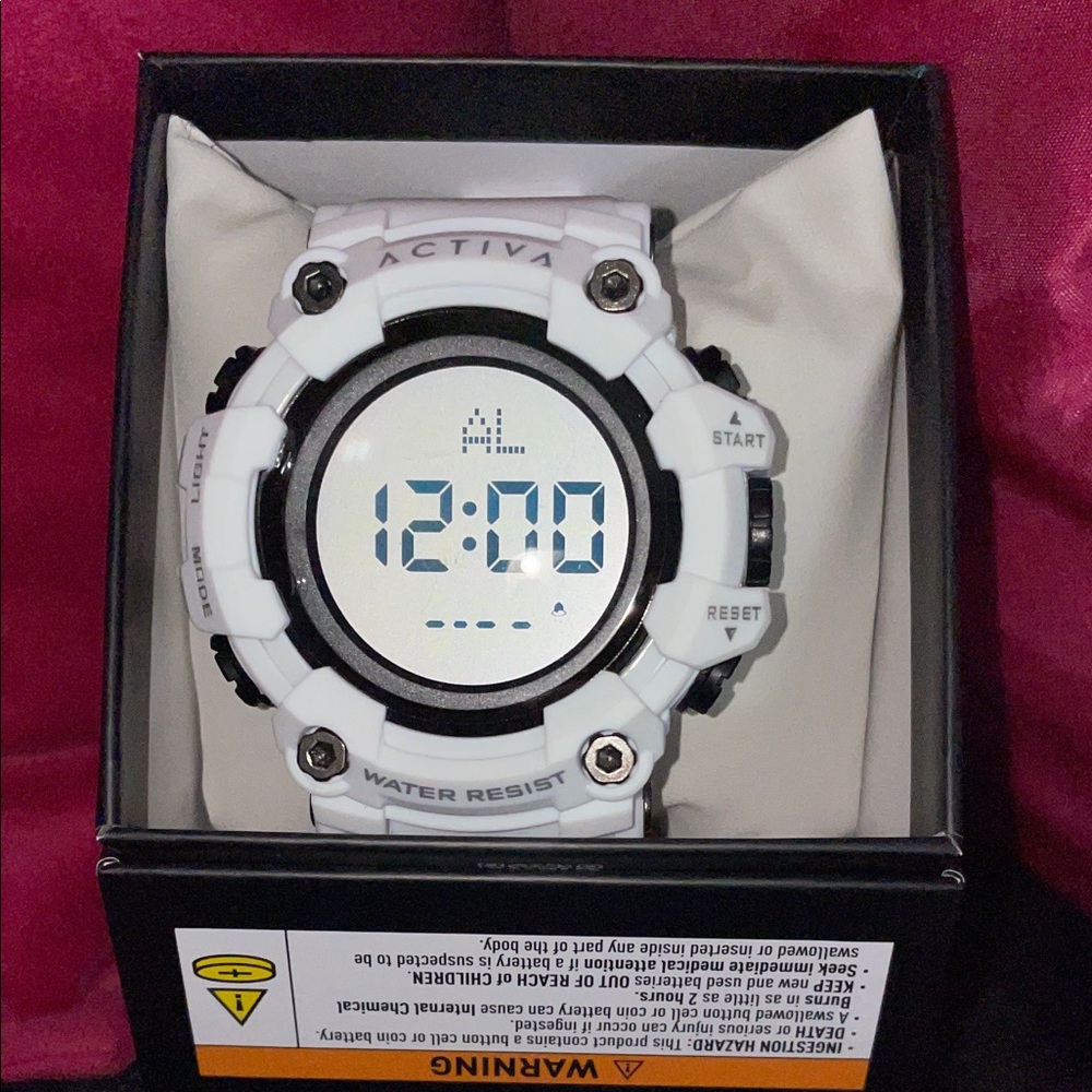 Ativa White and Black Digital Sport Watch with Round LCD